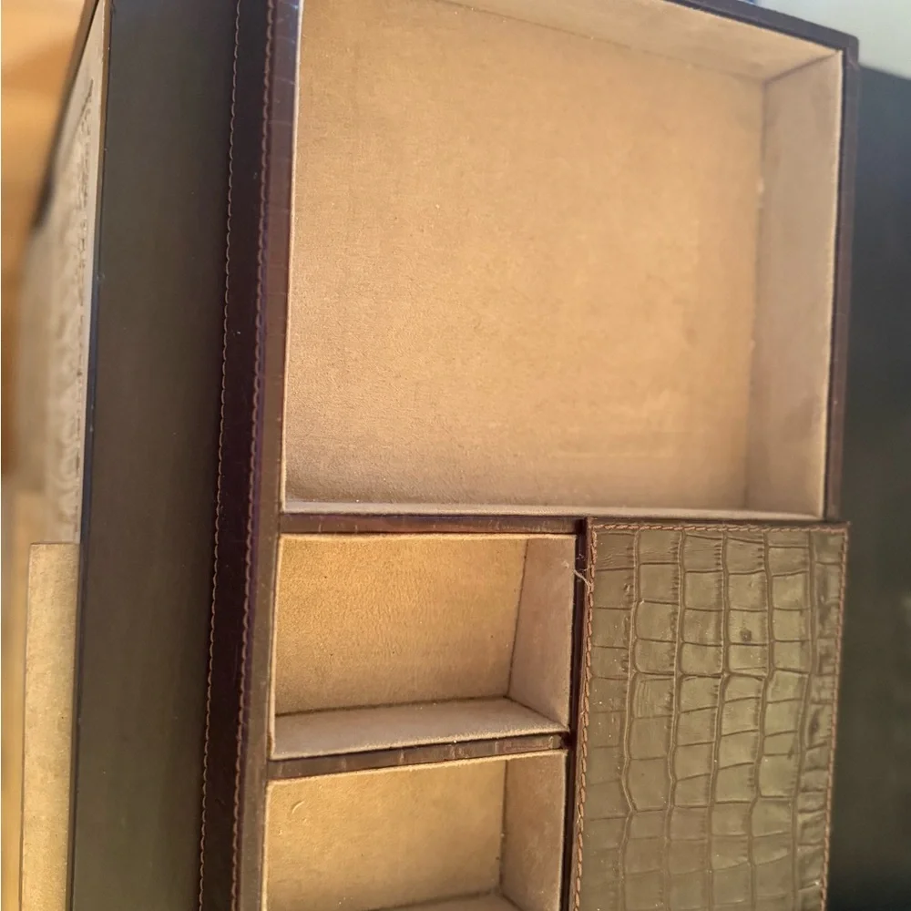 Elegant croc leather and suede Brown Storage Box jewelry tray